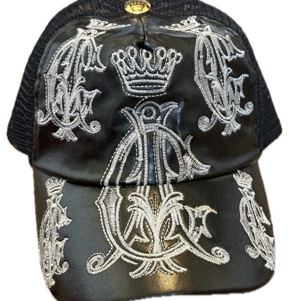 Christian Audigier Black Hat with Silver Embroidery